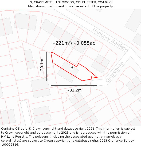 3, GRASSMERE, HIGHWOODS, COLCHESTER, CO4 9UG: Plot and title map
