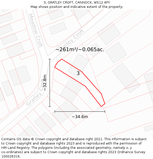 3, GRATLEY CROFT, CANNOCK, WS12 4PY: Plot and title map