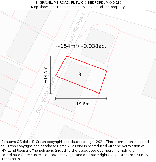 3, GRAVEL PIT ROAD, FLITWICK, BEDFORD, MK45 1JX: Plot and title map