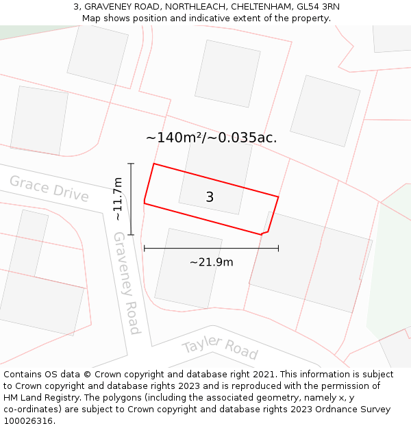 3, GRAVENEY ROAD, NORTHLEACH, CHELTENHAM, GL54 3RN: Plot and title map