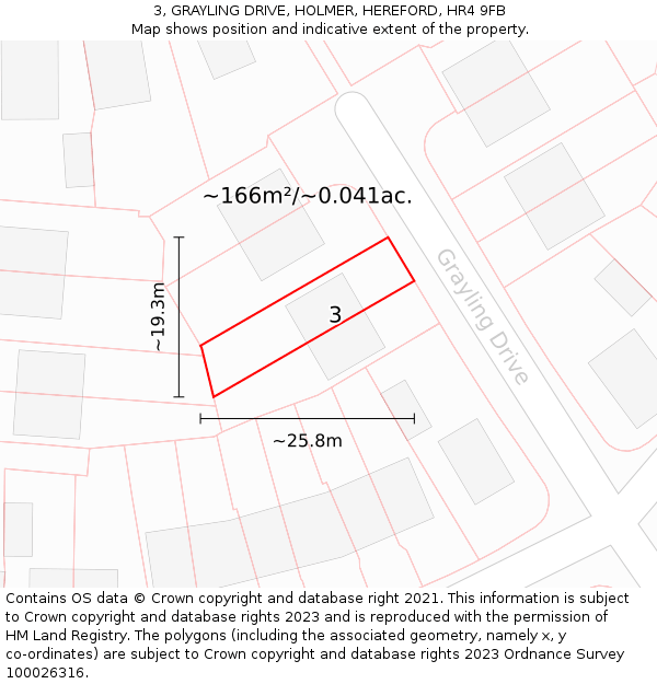 3, GRAYLING DRIVE, HOLMER, HEREFORD, HR4 9FB: Plot and title map