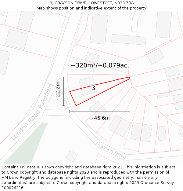 3, GRAYSON DRIVE, LOWESTOFT, NR33 7BA: Plot and title map