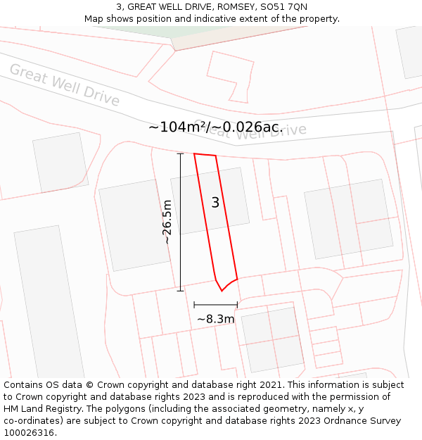 3, GREAT WELL DRIVE, ROMSEY, SO51 7QN: Plot and title map