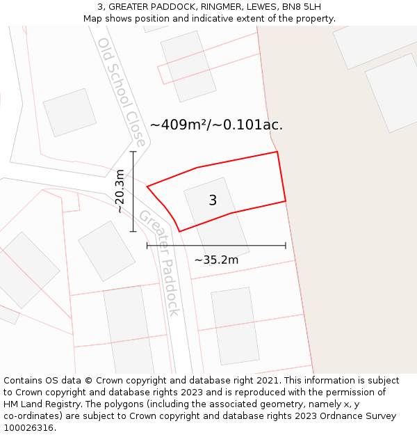 3, GREATER PADDOCK, RINGMER, LEWES, BN8 5LH: Plot and title map
