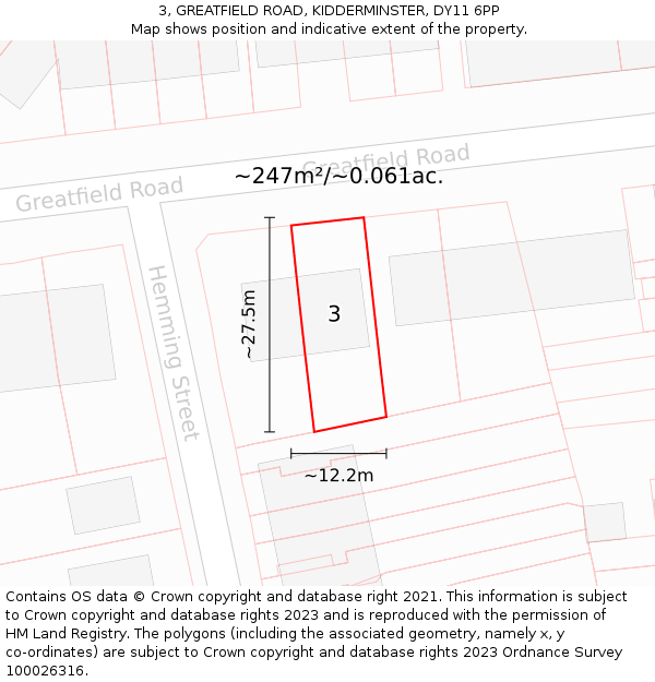 3, GREATFIELD ROAD, KIDDERMINSTER, DY11 6PP: Plot and title map