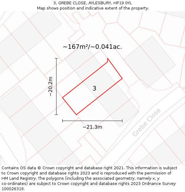 3, GREBE CLOSE, AYLESBURY, HP19 0YL: Plot and title map