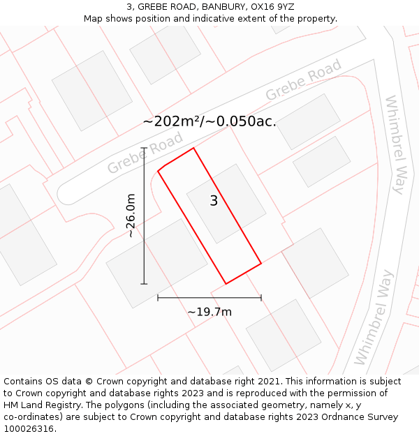 3, GREBE ROAD, BANBURY, OX16 9YZ: Plot and title map