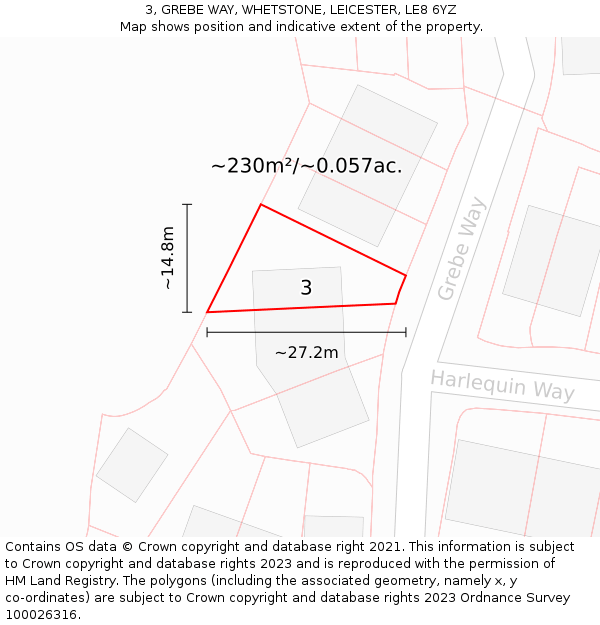 3, GREBE WAY, WHETSTONE, LEICESTER, LE8 6YZ: Plot and title map