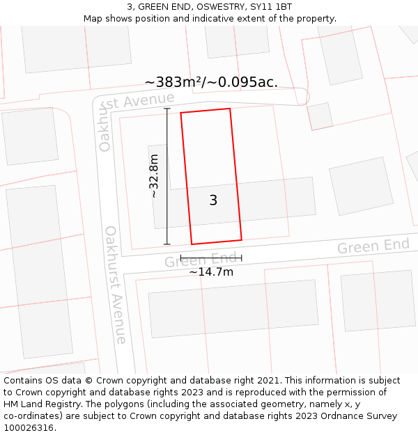 3, GREEN END, OSWESTRY, SY11 1BT: Plot and title map