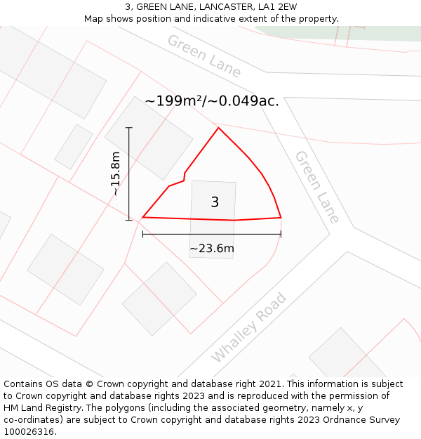 3, GREEN LANE, LANCASTER, LA1 2EW: Plot and title map