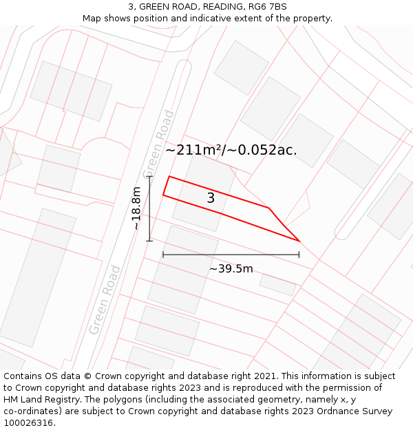 3, GREEN ROAD, READING, RG6 7BS: Plot and title map