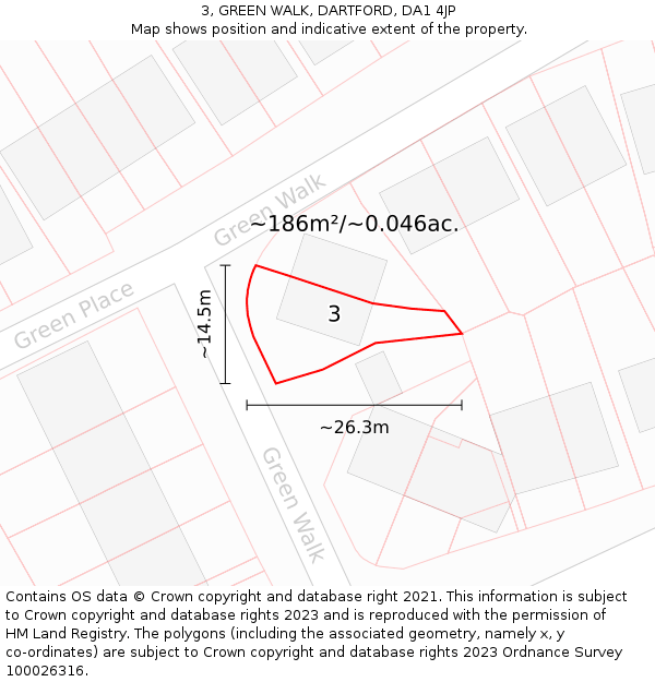 3, GREEN WALK, DARTFORD, DA1 4JP: Plot and title map
