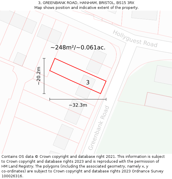 3, GREENBANK ROAD, HANHAM, BRISTOL, BS15 3RX: Plot and title map