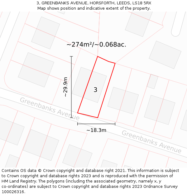 3, GREENBANKS AVENUE, HORSFORTH, LEEDS, LS18 5RX: Plot and title map
