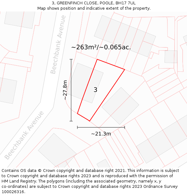 3, GREENFINCH CLOSE, POOLE, BH17 7UL: Plot and title map