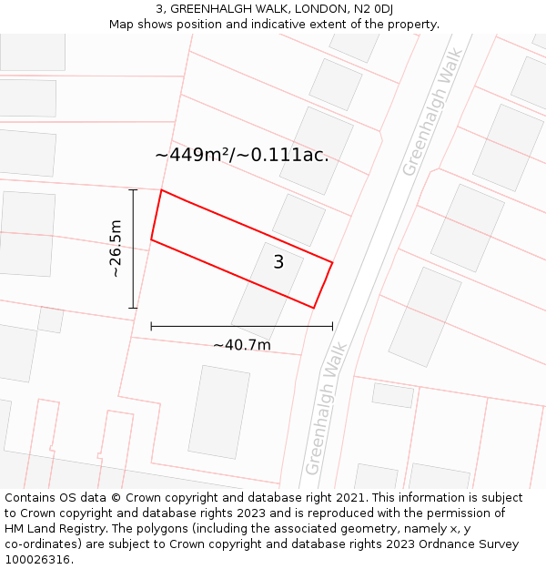 3, GREENHALGH WALK, LONDON, N2 0DJ: Plot and title map