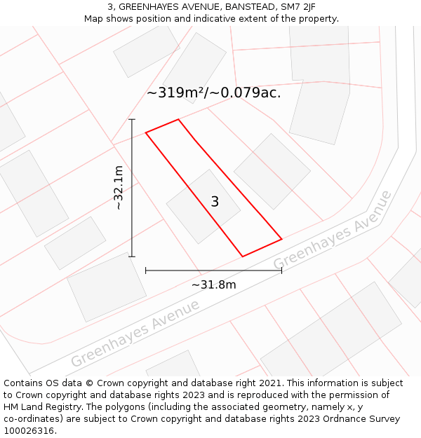 3, GREENHAYES AVENUE, BANSTEAD, SM7 2JF: Plot and title map