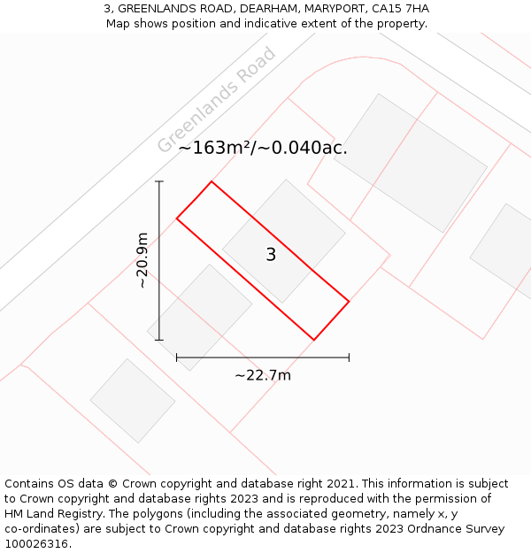 3, GREENLANDS ROAD, DEARHAM, MARYPORT, CA15 7HA: Plot and title map