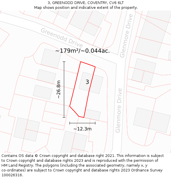 3, GREENODD DRIVE, COVENTRY, CV6 6LT: Plot and title map