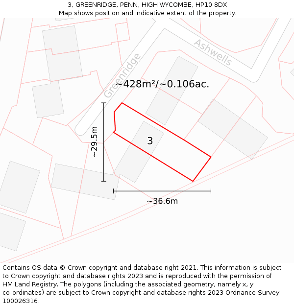 3, GREENRIDGE, PENN, HIGH WYCOMBE, HP10 8DX: Plot and title map