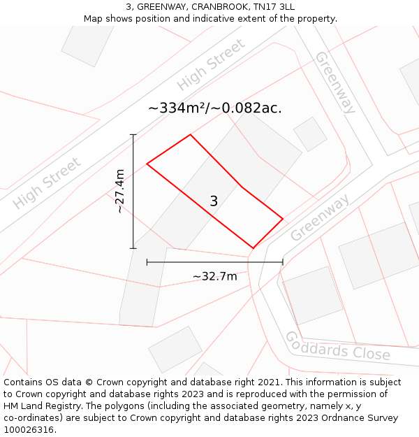 3, GREENWAY, CRANBROOK, TN17 3LL: Plot and title map