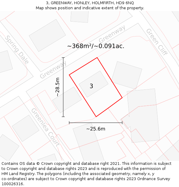 3, GREENWAY, HONLEY, HOLMFIRTH, HD9 6NQ: Plot and title map