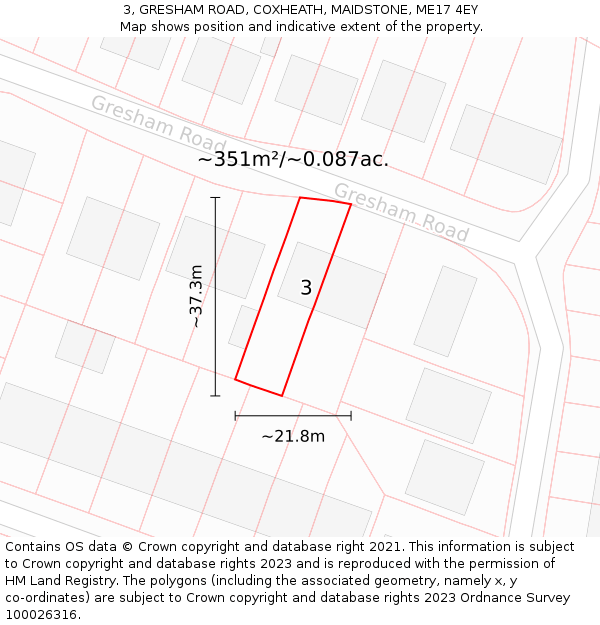 3, GRESHAM ROAD, COXHEATH, MAIDSTONE, ME17 4EY: Plot and title map