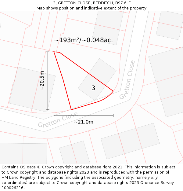3, GRETTON CLOSE, REDDITCH, B97 6LF: Plot and title map