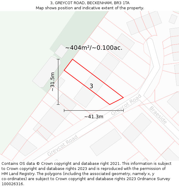 3, GREYCOT ROAD, BECKENHAM, BR3 1TA: Plot and title map