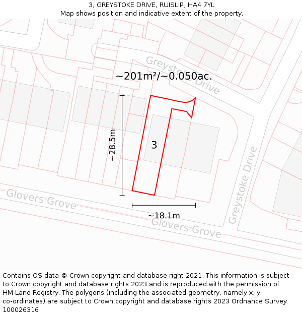 3, GREYSTOKE DRIVE, RUISLIP, HA4 7YL: Plot and title map