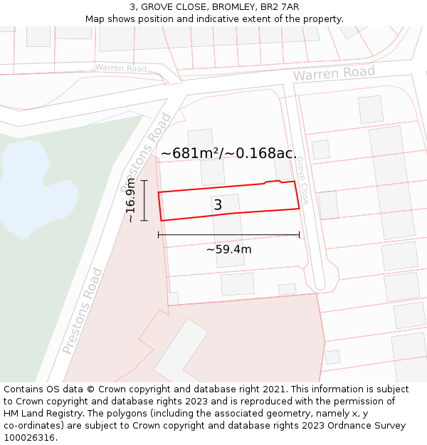 3, GROVE CLOSE, BROMLEY, BR2 7AR: Plot and title map