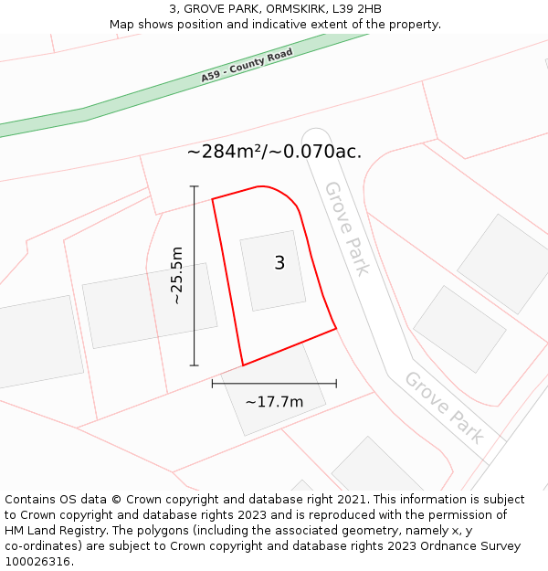 3, GROVE PARK, ORMSKIRK, L39 2HB: Plot and title map