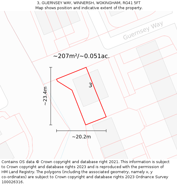 3, GUERNSEY WAY, WINNERSH, WOKINGHAM, RG41 5FT: Plot and title map