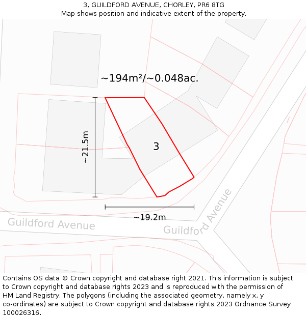 3, GUILDFORD AVENUE, CHORLEY, PR6 8TG: Plot and title map