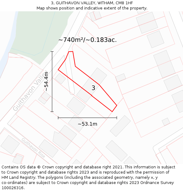 3, GUITHAVON VALLEY, WITHAM, CM8 1HF: Plot and title map