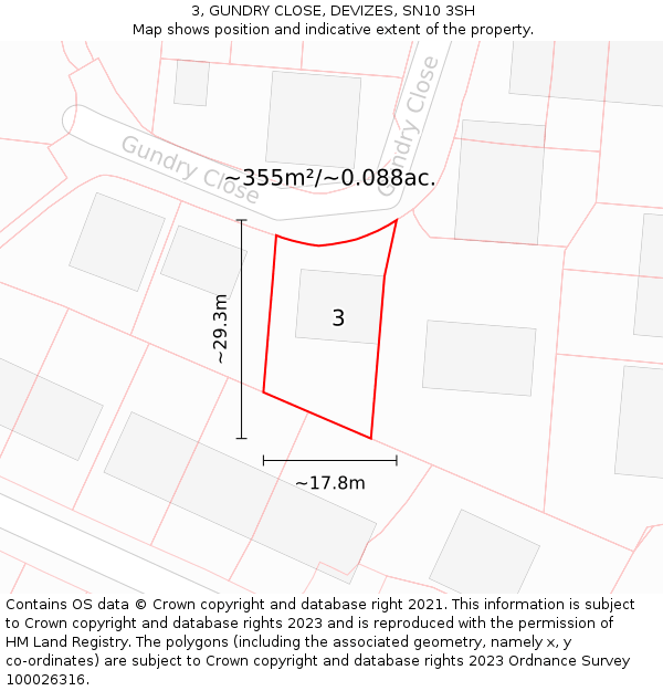 3, GUNDRY CLOSE, DEVIZES, SN10 3SH: Plot and title map