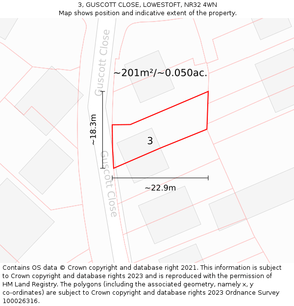 3, GUSCOTT CLOSE, LOWESTOFT, NR32 4WN: Plot and title map