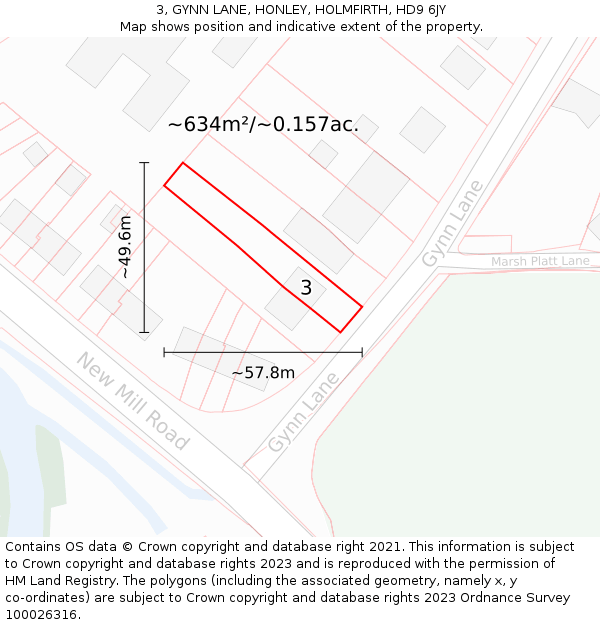 3, GYNN LANE, HONLEY, HOLMFIRTH, HD9 6JY: Plot and title map