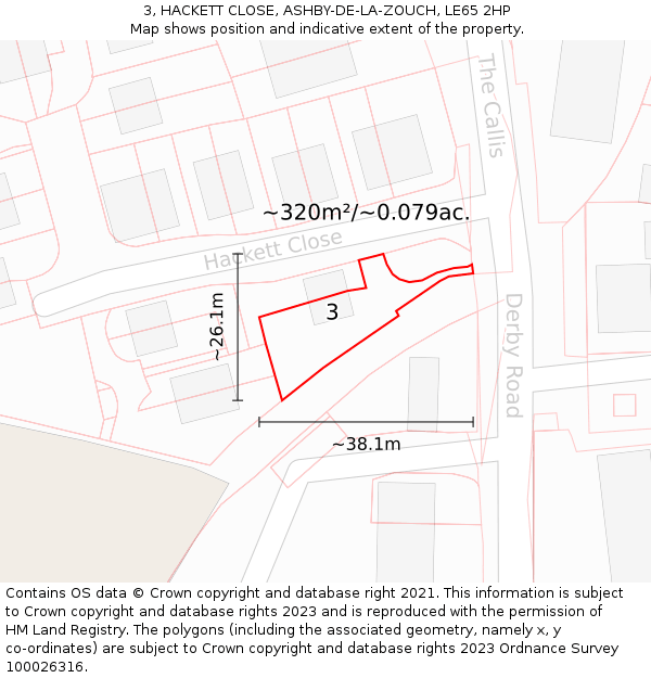 3, HACKETT CLOSE, ASHBY-DE-LA-ZOUCH, LE65 2HP: Plot and title map