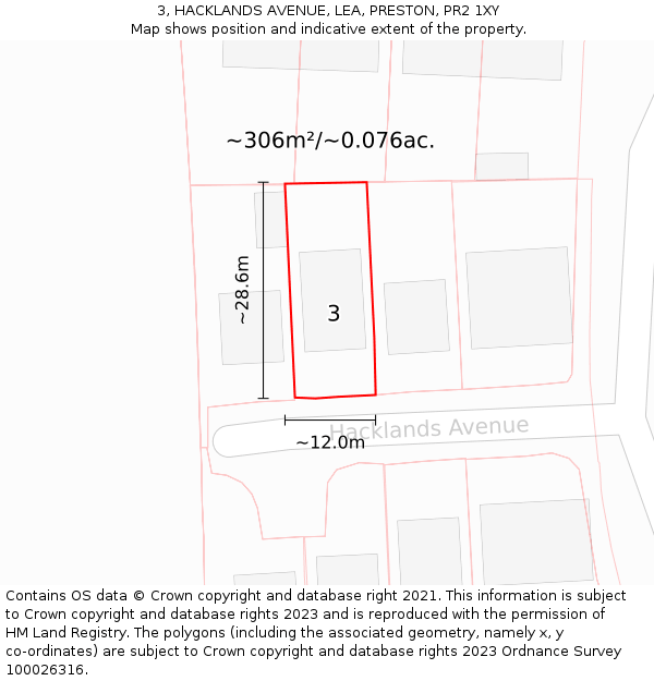 3, HACKLANDS AVENUE, LEA, PRESTON, PR2 1XY: Plot and title map