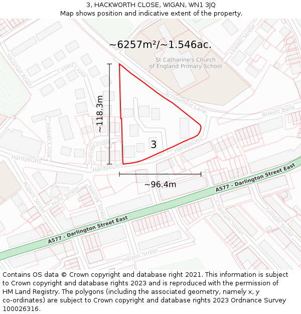 3, HACKWORTH CLOSE, WIGAN, WN1 3JQ: Plot and title map