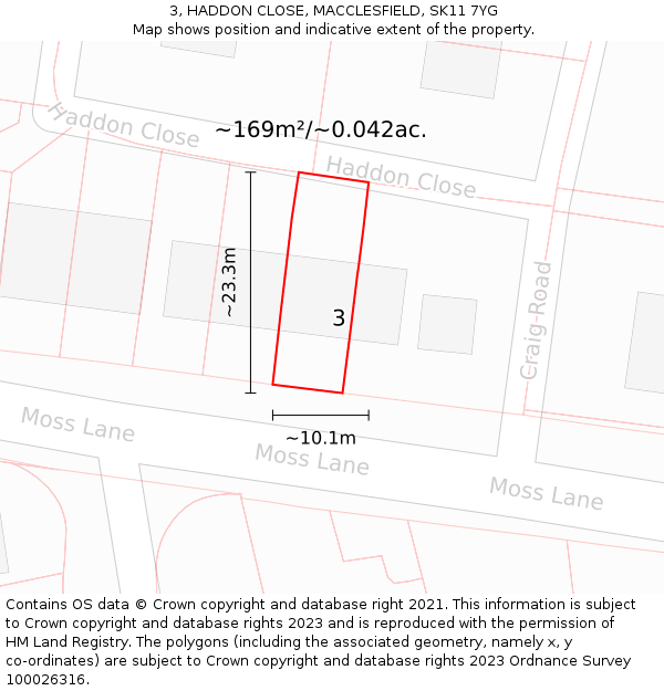 3, HADDON CLOSE, MACCLESFIELD, SK11 7YG: Plot and title map