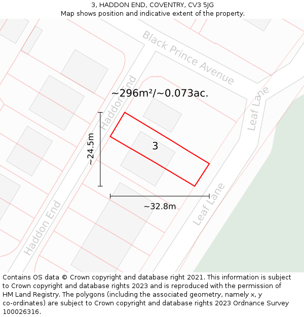 3, HADDON END, COVENTRY, CV3 5JG: Plot and title map