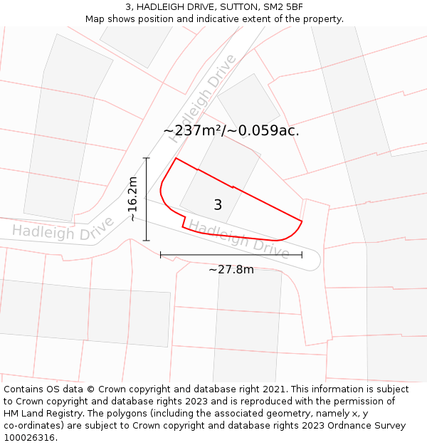 3, HADLEIGH DRIVE, SUTTON, SM2 5BF: Plot and title map