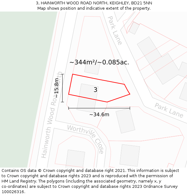 3, HAINWORTH WOOD ROAD NORTH, KEIGHLEY, BD21 5NN: Plot and title map