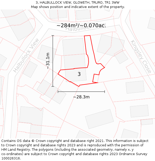 3, HALBULLOCK VIEW, GLOWETH, TRURO, TR1 3WW: Plot and title map