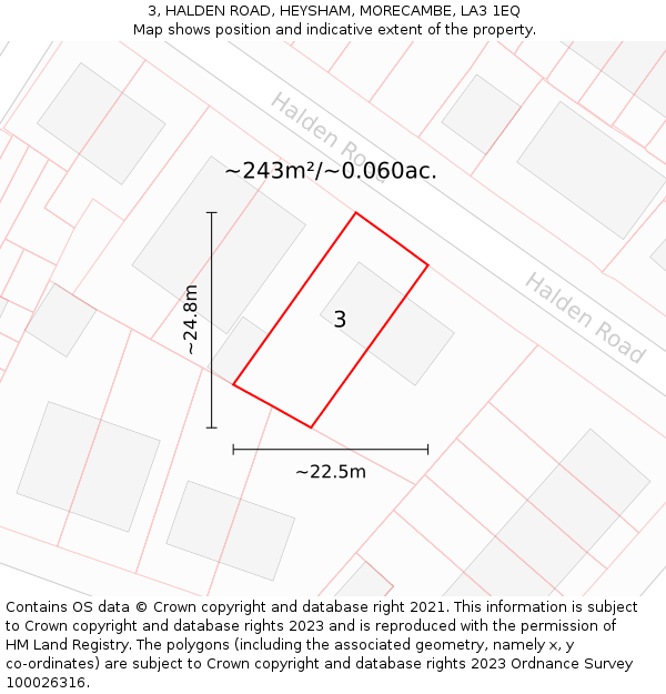 3, HALDEN ROAD, HEYSHAM, MORECAMBE, LA3 1EQ: Plot and title map
