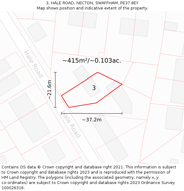 3, HALE ROAD, NECTON, SWAFFHAM, PE37 8EY: Plot and title map