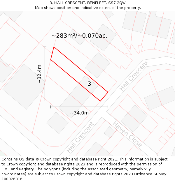 3, HALL CRESCENT, BENFLEET, SS7 2QW: Plot and title map