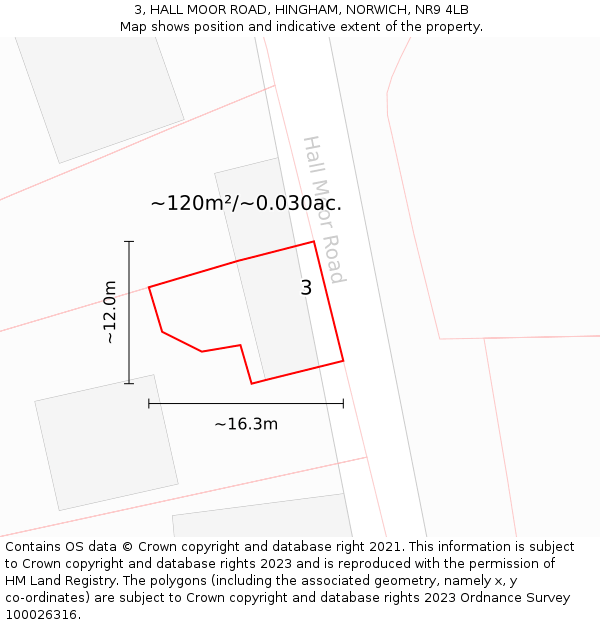 3, HALL MOOR ROAD, HINGHAM, NORWICH, NR9 4LB: Plot and title map